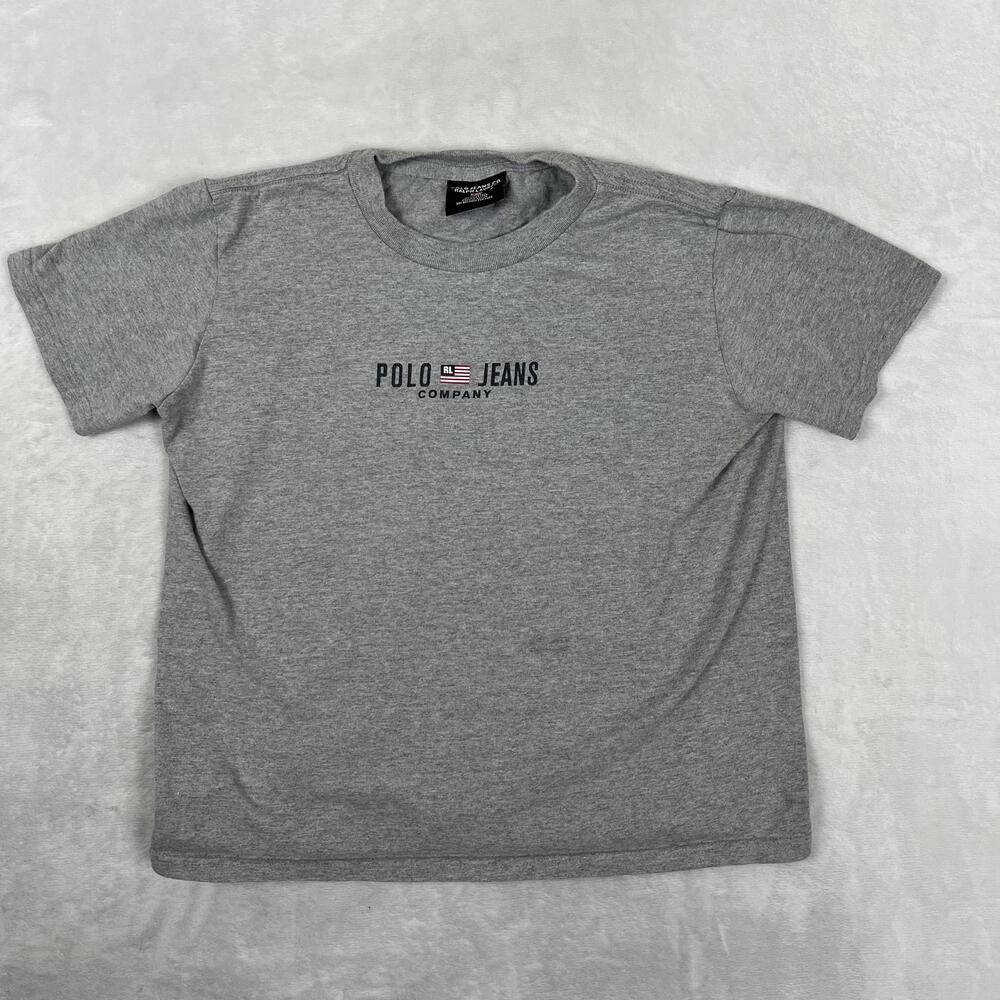 Vintage Polo Ralph Lauren Polo Jeans T-Shirt Youth Small Gray Flag Logo